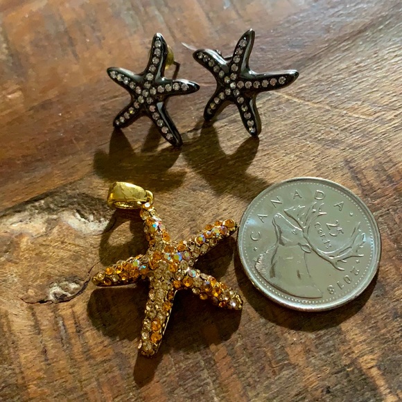Silver (925) oxidized CZ star fish earring and costume pendant